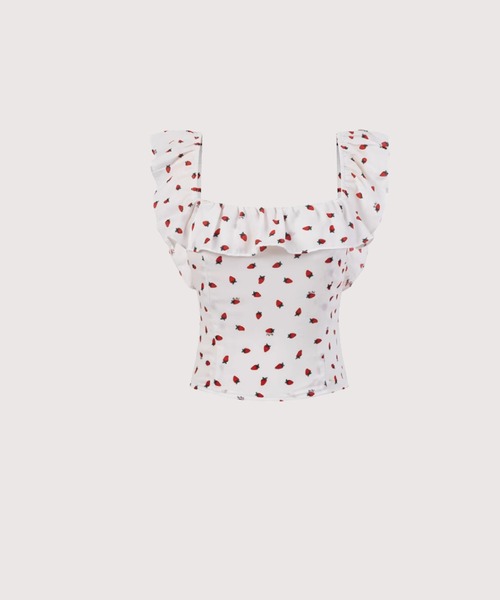 Cheerful Pattern Ruffle Short Top レディース