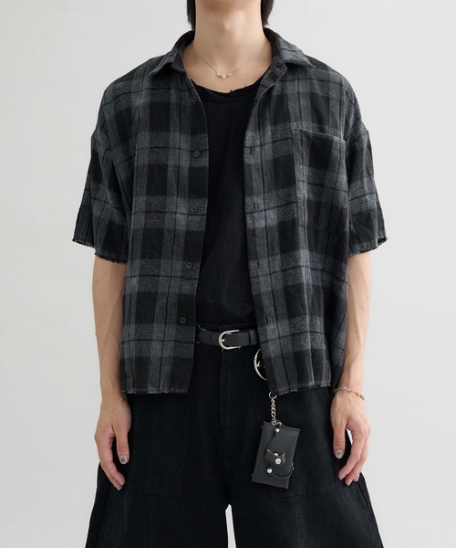シャツ 「EPNK」Tie-dye cut off half check shirt / タイダイカット