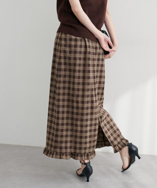 natural couture スカート 「WEB限定」裾フリルチェック柄