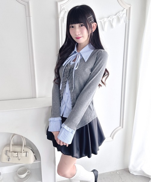 Loueme ブラウス シャツ シャツレイヤードフリルカーディガン