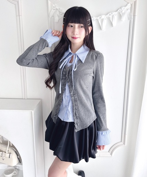 Loueme ブラウス シャツ シャツレイヤードフリルカーディガン