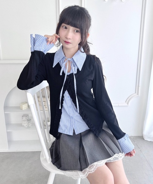 Loueme ブラウス シャツ シャツレイヤードフリルカーディガン