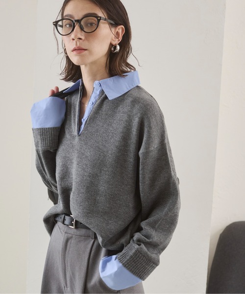 ANGIE ニット セーター シャツ襟 ドッキング フェイクレイヤード