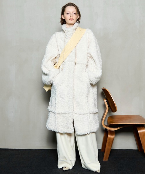 コート アウター Cut Off High Neck Boa Coat / カットオフハイネックボアコート レディースの画像