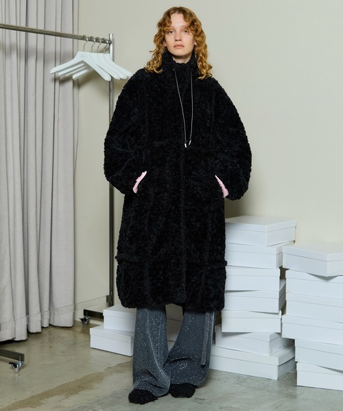 コート アウター Cut Off High Neck Boa Coat / カットオフハイネックボアコート レディースの画像