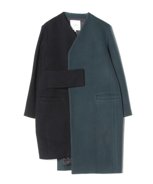 【美品】アンスリード　UN3D.　バイカラーコクーンコート　ノーカラー　黒　38 UN3D.（アンスリード） ノーカラーコート 38 ブラック レディース