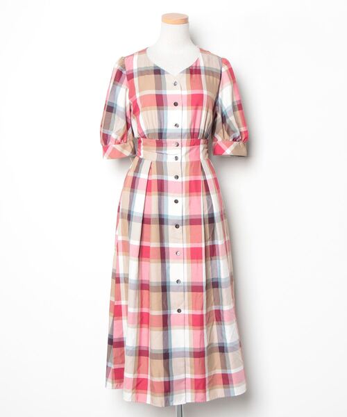「WILLSELECTION」 チェック柄半袖ワンピース S ベージュ レディース_画像2