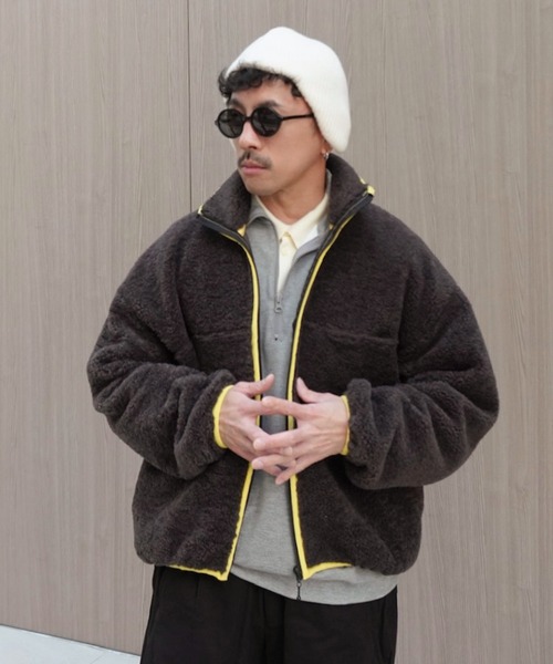 Aphlotus ブルゾン アウター ボアフリースジャケット メンズ