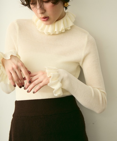 Trish（トリッシュ） ニット セーター フリルネックニットプルオーバー