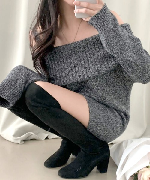 REMUR ワンピース オフショルニットミニワンピース : ZOZOTOWN Yahoo