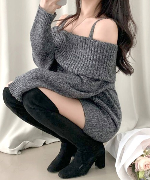 REMUR ワンピース オフショルニットミニワンピース : ZOZOTOWN Yahoo
