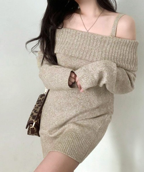 REMUR ワンピース オフショルニットミニワンピース : ZOZOTOWN Yahoo