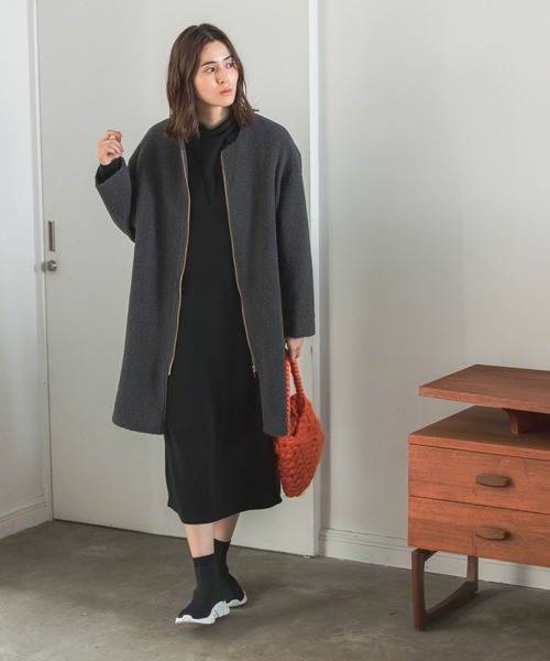 「LEPSIM」 ノーカラーコート LARGE モカ レディース_画像3