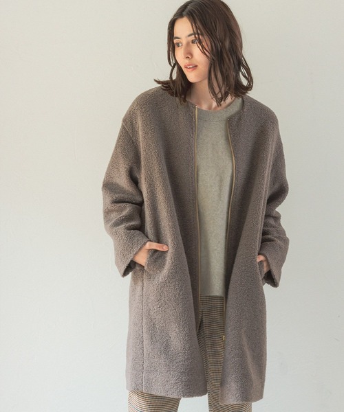 「LEPSIM」 ノーカラーコート LARGE モカ レディース_画像6