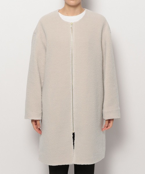 「LEPSIM」 ノーカラーコート LARGE モカ レディース_画像9