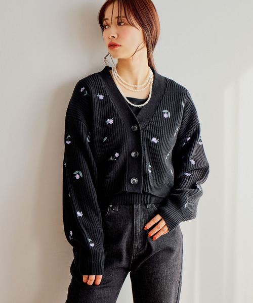 mysty woman（ミスティウーマン） アンサンブル 花刺繍ニット