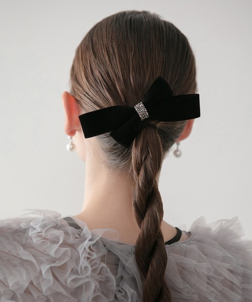 Leja（レジャ） ヘアクリップ 「LEJA」ブラックベロアストーンリボン