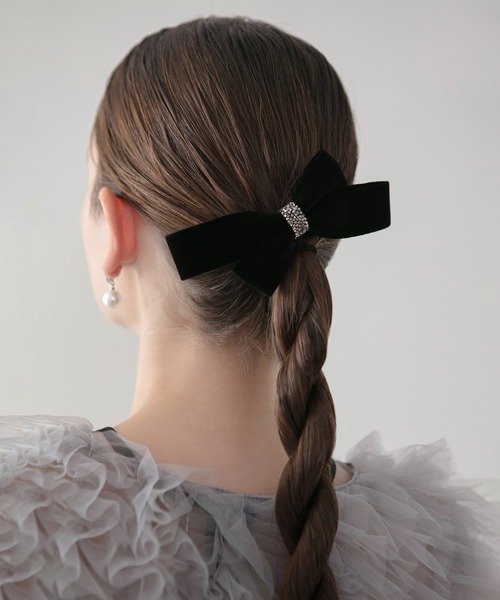 Leja（レジャ） ヘアクリップ 「LEJA」ブラックベロアストーンリボン