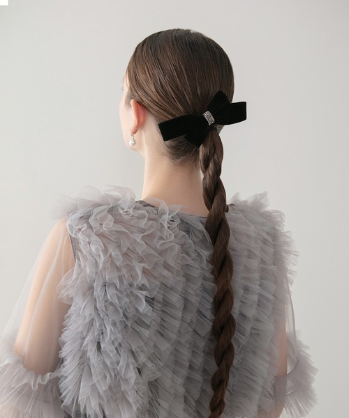 Leja（レジャ） ヘアクリップ 「LEJA」ブラックベロアストーンリボン