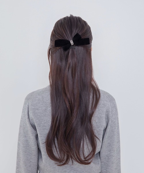 Leja（レジャ） ヘアクリップ 「LEJA」ブラックベロアストーンリボン