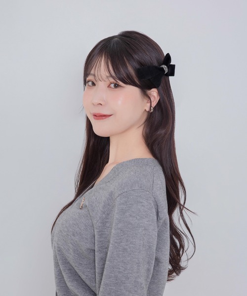 Leja（レジャ） ヘアクリップ 「LEJA」ブラックベロアストーンリボン