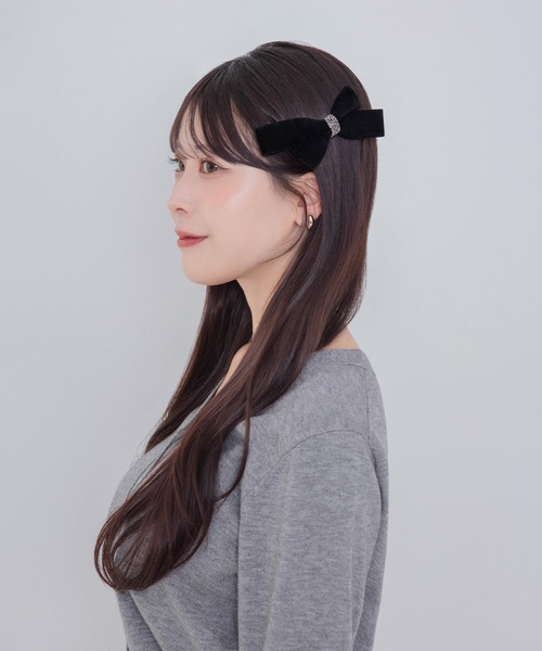 Leja（レジャ） ヘアクリップ 「LEJA」ブラックベロアストーンリボン