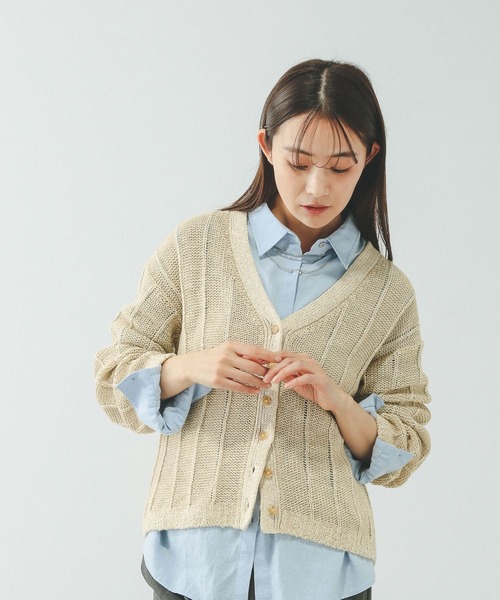 美品　ルネ　カーディガン　ニット　コットン　リネン コットンリネンヤク片畦ニットカーディガン – PRISTINE