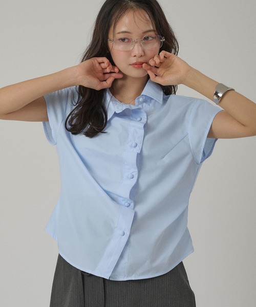 ブラウス シャツ gather design shirt blouse / ギャザーデザインブラウス レディースの画像