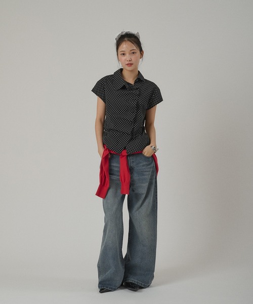 ブラウス シャツ gather design shirt blouse / ギャザーデザインブラウス レディースの画像