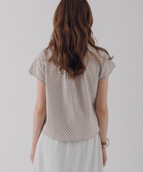 MUHET ギャザーデザインブラウス ドット柄 ベージュ MUHET（ミュエータ） ブラウス シャツ 夏 半袖 gather design shirt