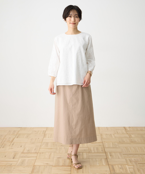tシャツ 「ひやさらコットン」刺しゅうドッキングプルオーバー「綿100％・接触冷感・UVカット・大きいサイズあり」 レディースの画像