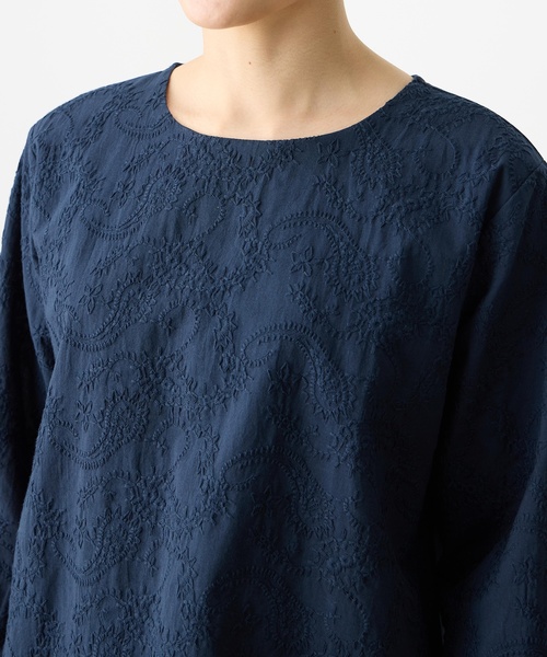 tシャツ 「ひやさらコットン」刺しゅうドッキングプルオーバー「綿100％・接触冷感・UVカット・大きいサイズあり」 レディースの画像