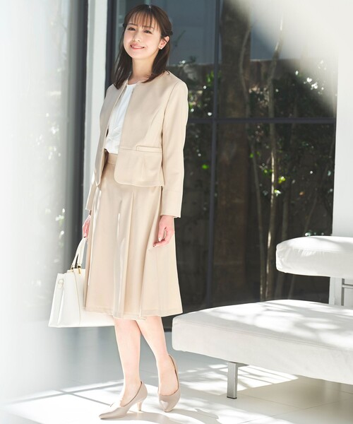 「ANY SIS」 ノーカラージャケット 0 ベージュ レディース_画像3