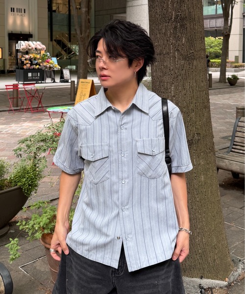 ADAMASTE シャツ 半袖 Western Stripe Lose Shirt - ウエスタン