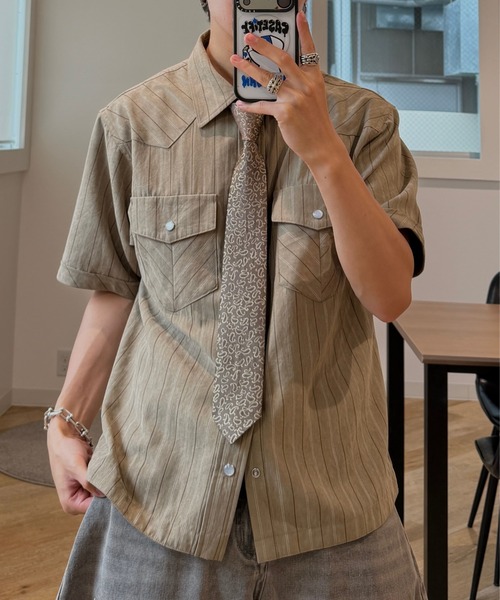ADAMASTE シャツ 半袖 Western Stripe Lose Shirt - ウエスタン