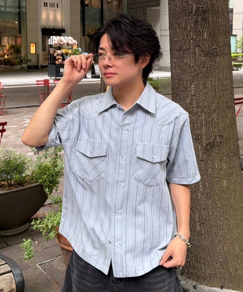 ADAMASTE シャツ 半袖 Western Stripe Lose Shirt - ウエスタン