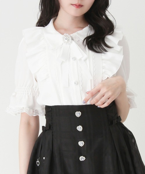 美品✨現行✨ブラミンク コットンシルク ギャザーブラウス　リボン　36 DearMyLove ブラウス シャツ フリルギャザーリボンブラウス レディース