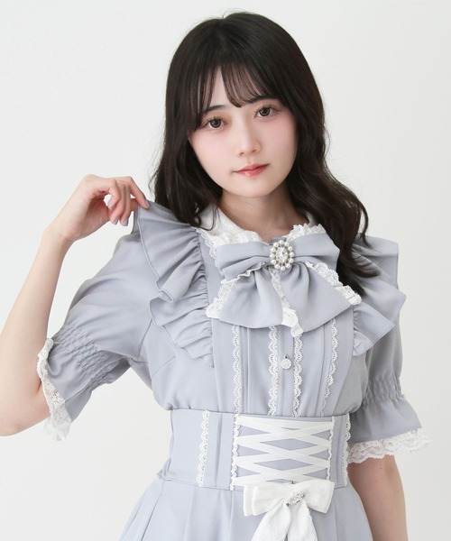 DearMyLove ブラウス シャツ フリルギャザーリボンブラウス レディース 