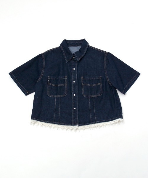 デニムジャケット gジャン 裾レース ショート丈半袖デニムジャケット