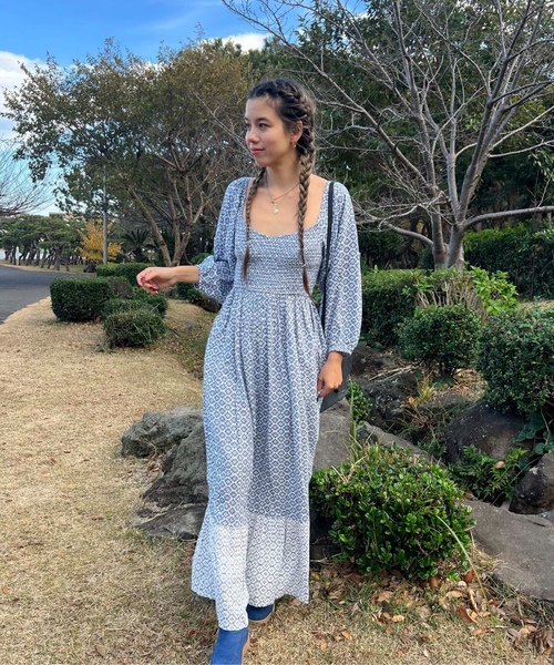「ROXY」 長袖ワンピース MEDIUM ブルー レディース_画像7