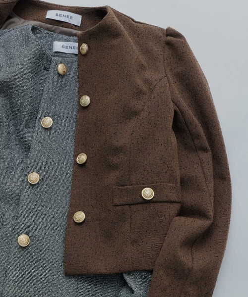 ジャケット ノーカラージャケット tweed balloon long sleeve jacket