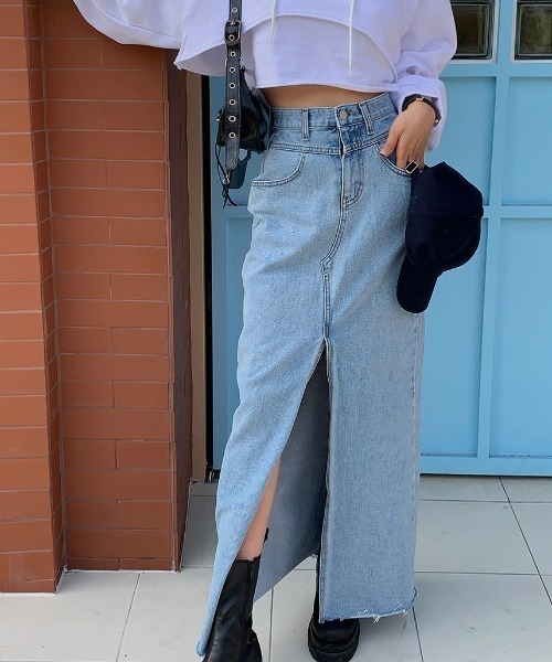 「FREE STYLISTS」 「x.h.t」デニムスカート M ブルー レディース_画像4