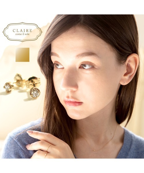 ピアス 「CLAIRE」「K10」ワンポイントダイヤモンドピアス レディースの画像