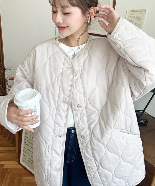 ジャケット ノーカラージャケット 「累計販売枚数5万枚突破！」キルティングノーカラーコート レディース | moment+ | 21