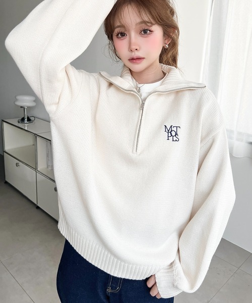 3181U【モヘヤ混・ＸＬ】シュプリーム☆ワンポイント刺繍ロゴ ニット セーター moment+ ニット セーター 「累計販売枚数2万枚突破！」ワンポイント