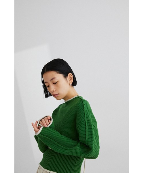 stylemixer パイピングフォルムショートニット グリーン STYLEMIXER（スタイルミキサー） ニット パイピングフォルムショート