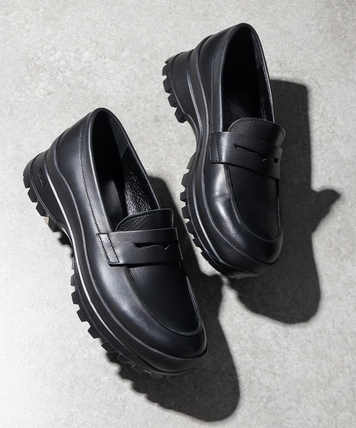 PADRONE パドローネ 　ピンキング ローファー コイン　黒　EU40 PADRONE パドローネ / LOAFERS VIBRAMソールローファー 日本製