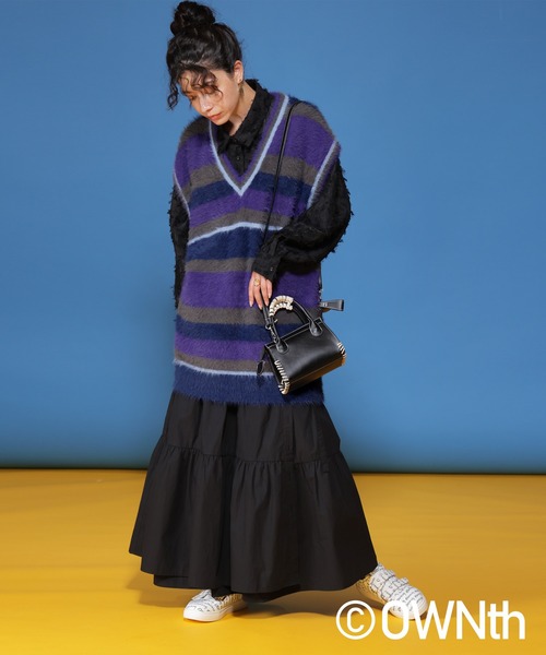 OURLEGACY ボーダーニットベスト 楽天市場】ニットベスト レディース ボーダー柄 ベスト ニット 畦編み