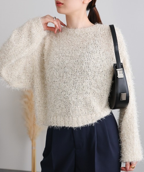 ニット セーター ラメニットトップス/クロップド丈 レディース sakishimatokyo ニット セーター ラメニットトップス/クロップド