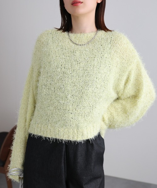 ニット セーター ラメニットトップス/クロップド丈 レディース sakishimatokyo ニット セーター ラメニットトップス/クロップド